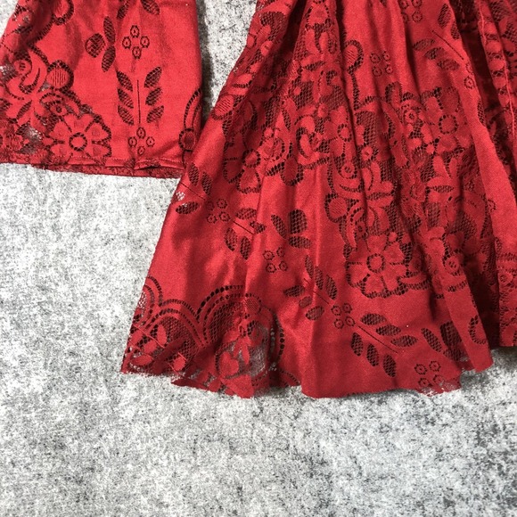 Free People Dress Womens 0 Red Lace Fit & Flare Bell Sleeve Boho Mini Dress - Picture 12 of 16